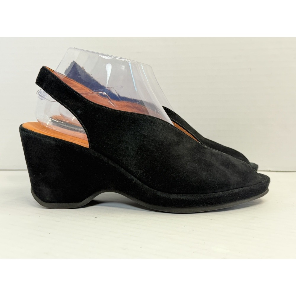 L'Amour Des‎ Pieds Odetta Black Suede Peep Toe Slingback Sandals Women's 8M